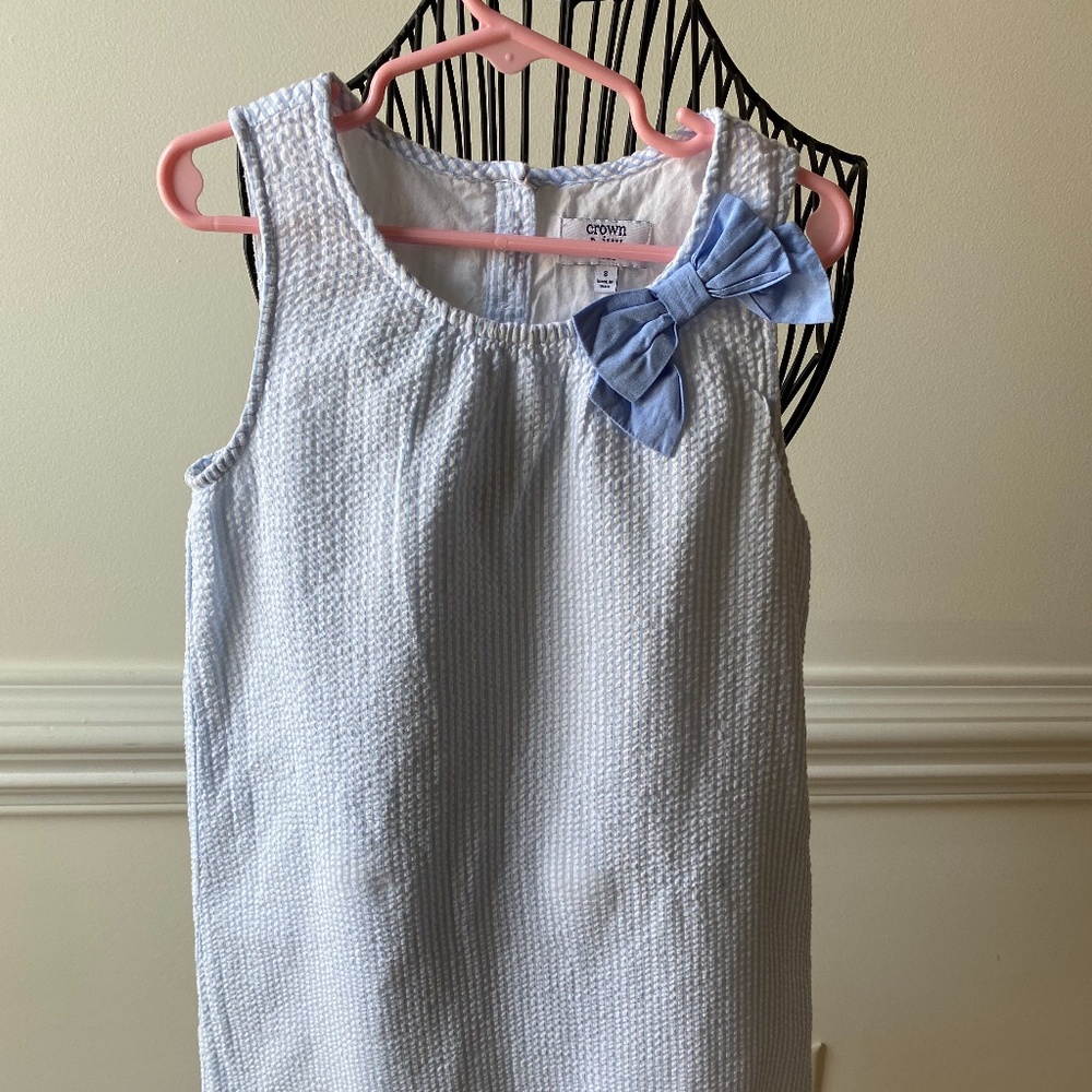 Striped light blue and white seersucker dress